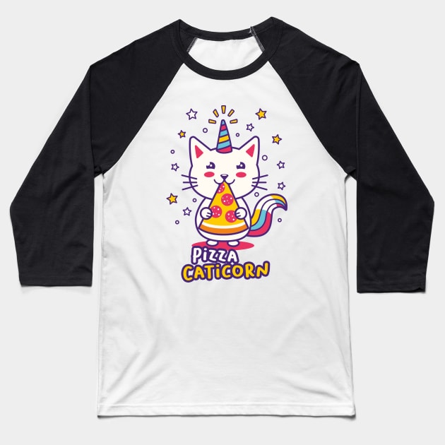 Pizza Caticorn Baseball T-Shirt by lemontee